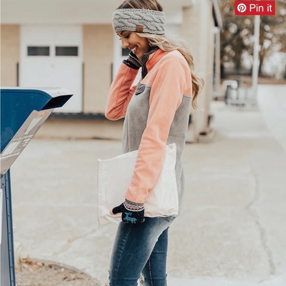 Entro Size Small Fleece Pullover Jacket in Peach & Gray - Picture 4 of 8